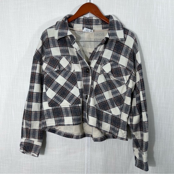 For The Republic Cropped Flannel Shacket - Picture 1 of 16